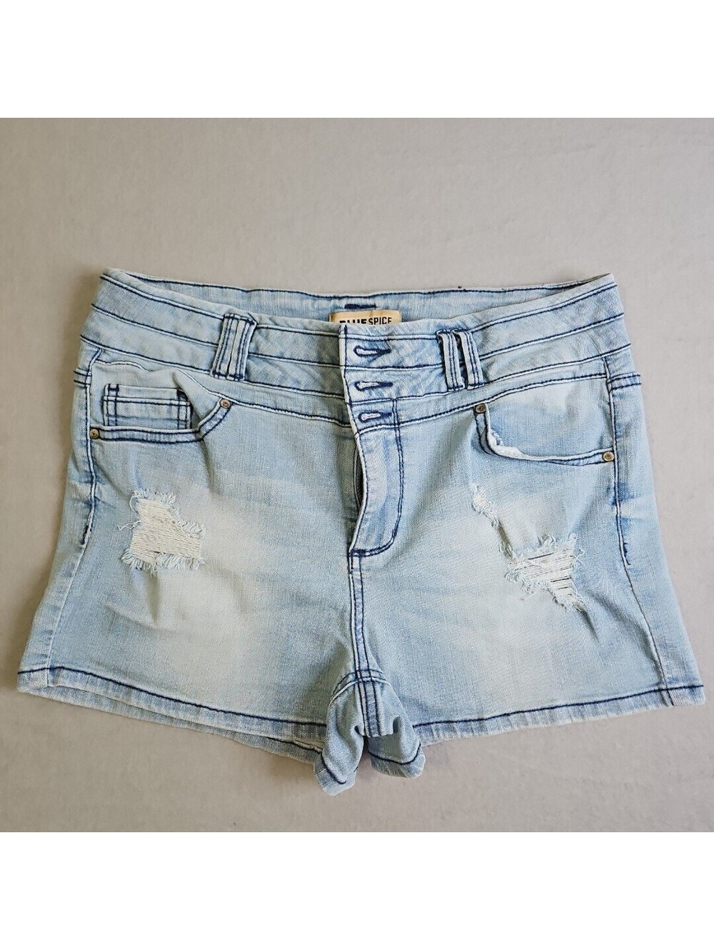 Blue Spice Women's High Rise Jean Shorts, Size 12, Blue Denim, 3 Button